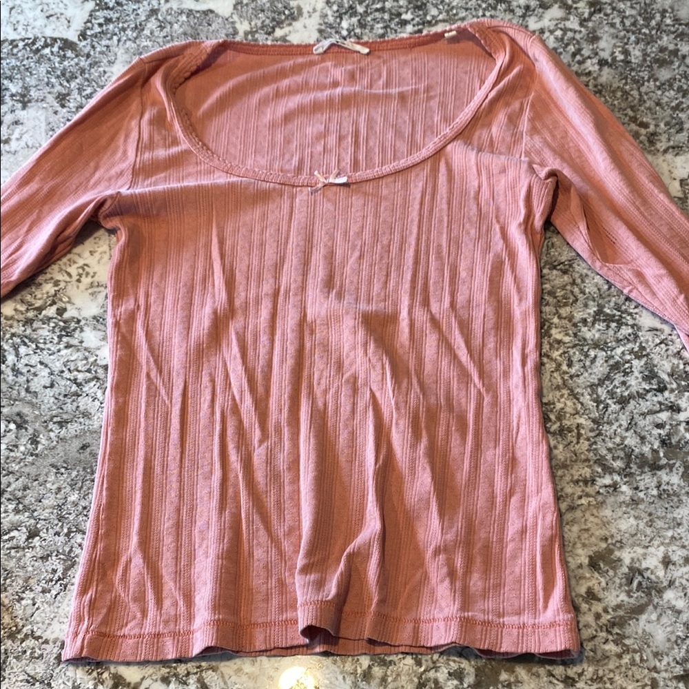 Doen Dusty Rose Ribbed Long Sleeve Tee